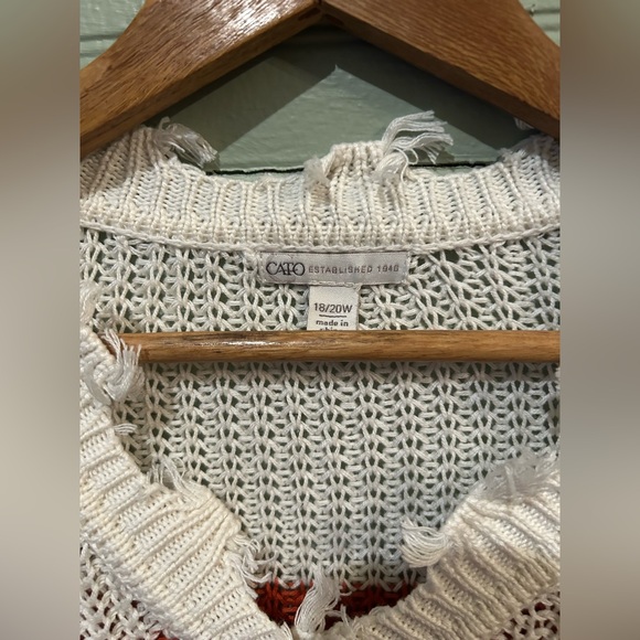 Cato Women's White/Orange/Gold/Green Knit Sweater w/ Fringe Size 18/20W - Picture 2 of 8